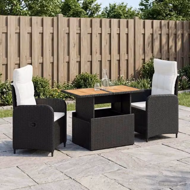 Set da pranzo per esterni 3 pz Nero e Bianco Crema 3422408