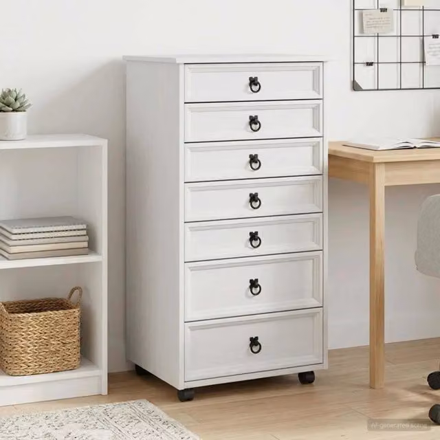Armadietto con cassetti su ruote vidaXL in legno di pino stile rustico bianco e nero