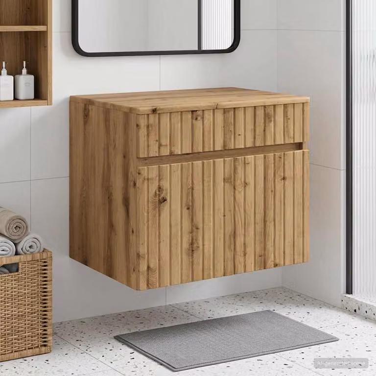 vidaXL Mobiletto da Bagno a Muro in Rovere Marrone con Ante a Battente L: 59 cm, P: 44,5 cm, H: 50 cm