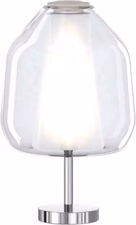 Lampada da tavolo contemporanea Beta Double Skin in metallo cromato e vetro trasparente con attacco E27
