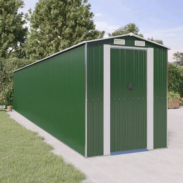 Capanno da giardino Videx in acciaio zincato verde con porta scorrevole e ventilazione laterale L: 1021 cm, P: 192 cm, H: 223 cm – 1