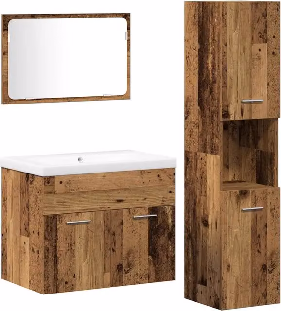 Set di mobili per il Bagno | Armadio da bagno 4 pz Marrone Legno multistrato
