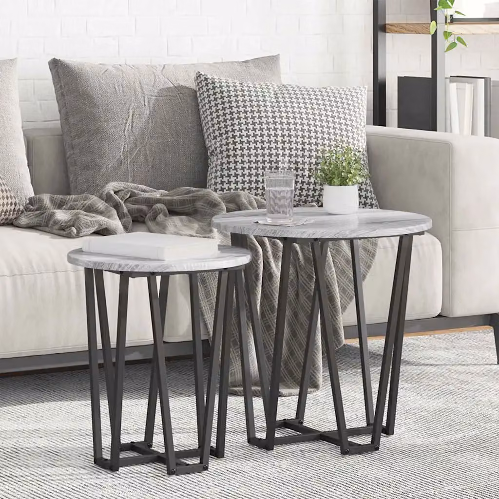 Set di 2 tavolini rotondi vidaXL in stile industriale, colore Grigio Sonoma e Nero, L/P/H: 50 x 50 x 50,5 cm