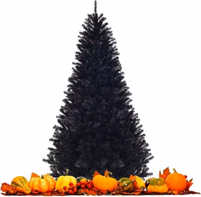 Albero di Natale artificiale nero con base in metallo, Altezza: 225 cm