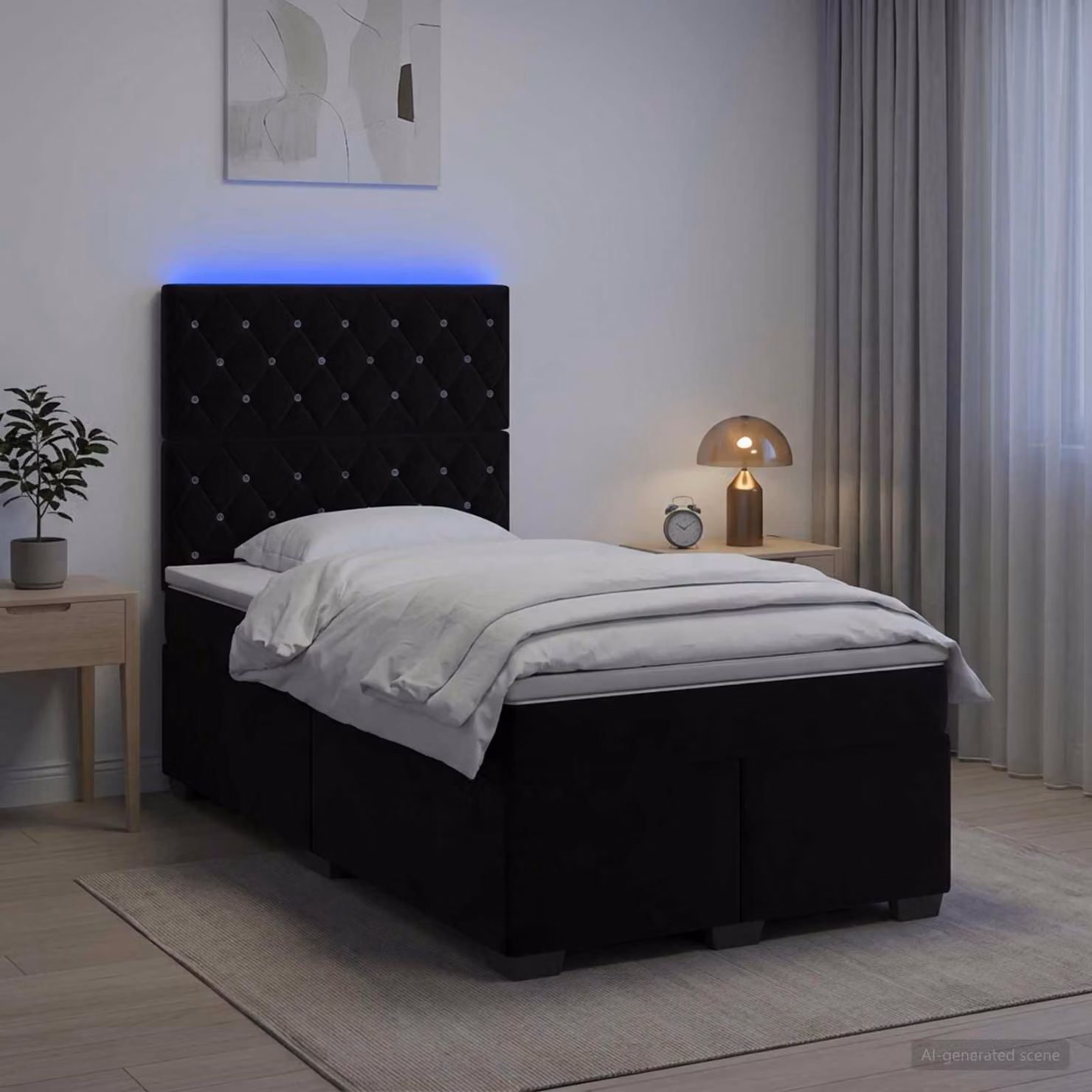 Letto box spring vidaXL in velluto nero con materasso a molle pocket e illuminazione sottostante L/P: 200 x 120 cm
