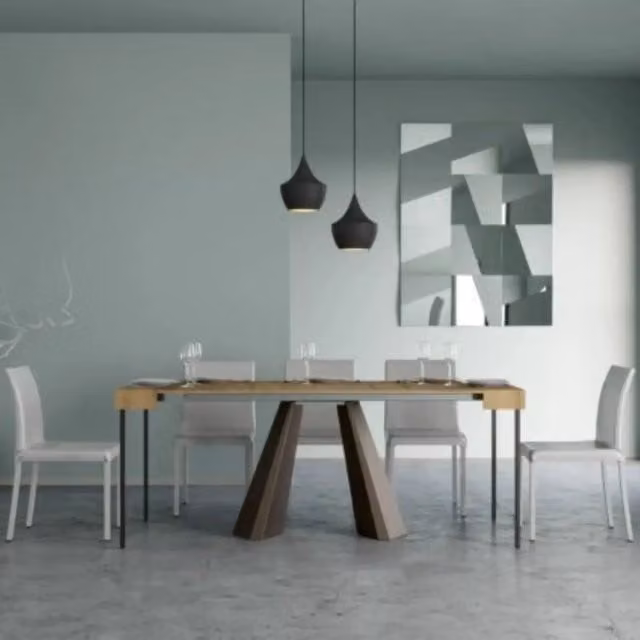 Consolle allungabile Diamante Itamoby in abete tinto marrone con telaio a cavalletto, L/P/H: 90 x 40 x 77 cm (estendibile fino a 290 cm)
