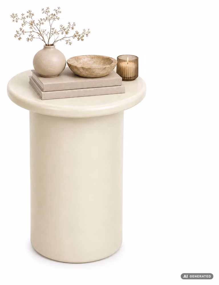 Tavolino da salotto rotondo MONO 30 cm crema con base cilindrica