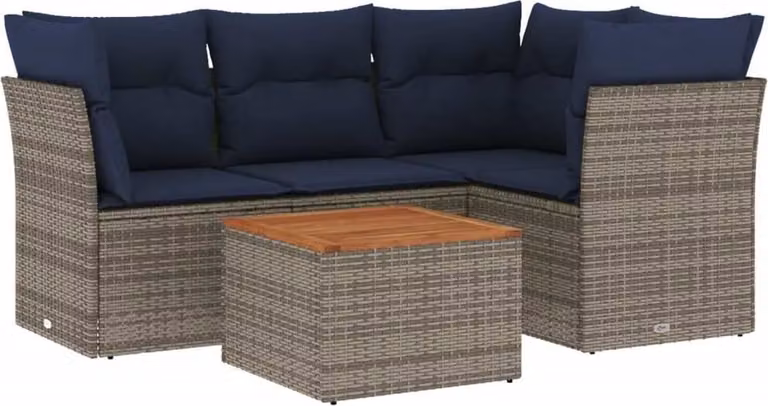 Set Divani da Giardino 5 pz con Cuscini Grigio in Polyrattan