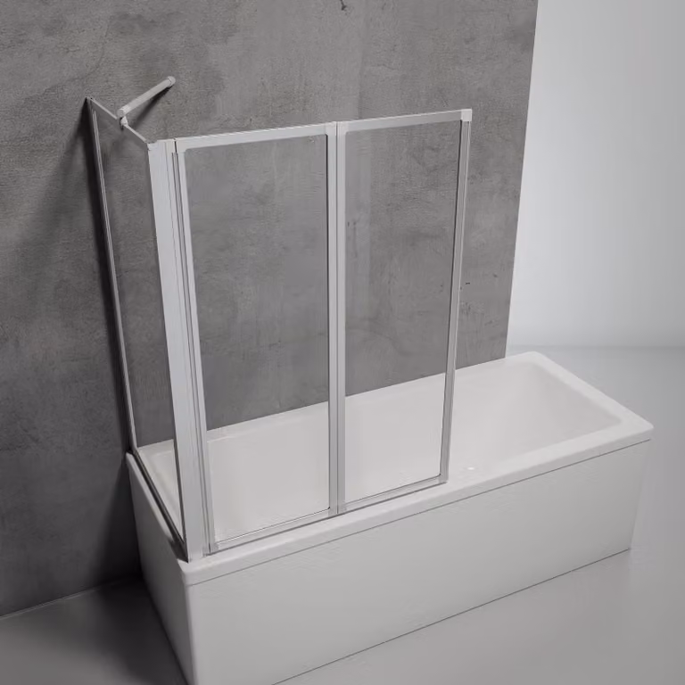 Schulte Schermo da bagno pieghevole in 3 pezzi con pannello laterale da incollare o forare, alluminio naturale, 1210 x 1270 x 700 mm - B-buono