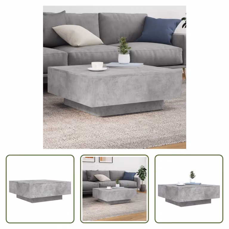 The Living Store tavolino in cemento grigio 80x80x31 cm materiale a base di legno