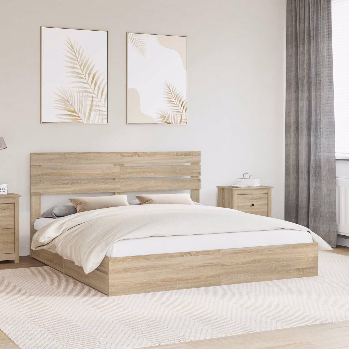 Letto con contenitore e cassetto vidaXL in legno Rovere Sonoma, L: 180 cm, P: 200 cm, H: 206 cm