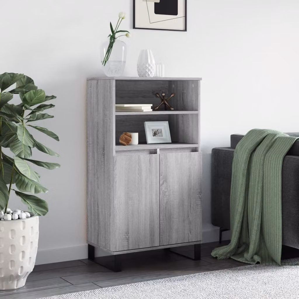 Credenza vidaXL in stile industriale in legno e metallo, Grigio Sonoma, L: 60 cm, P: 36 cm, H: 110 cm