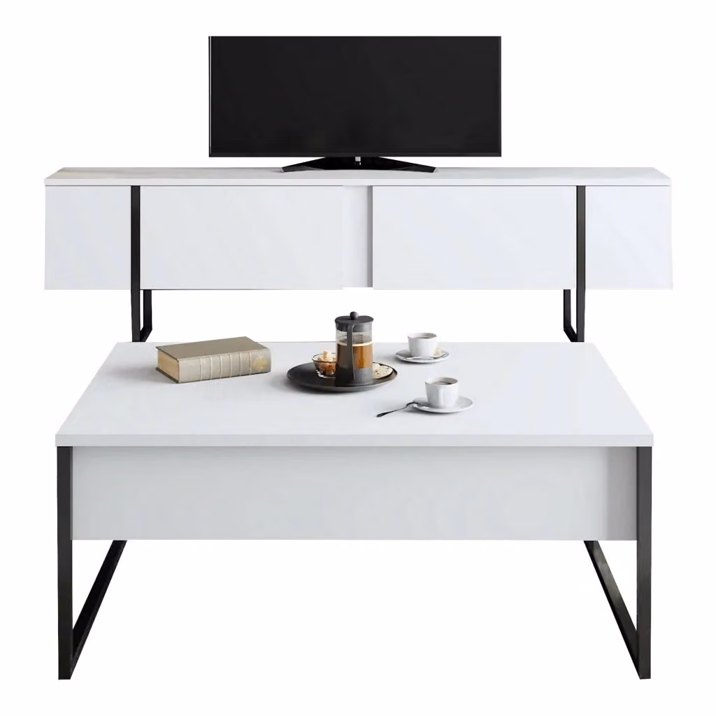 Set di mobili da soggiorno modulabile DMORA Mornasco, bianco e nero, stile moderno in MDF lucido, L: 180 cm – 2
