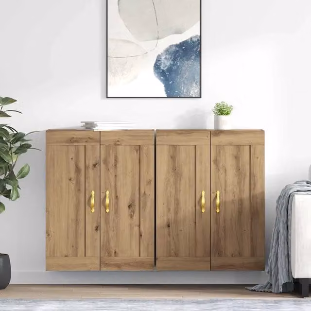 Set di 2 mobili a muro moderni vidaXL in legno rovere marrone con ante a battente e ripiani interni, L/P/H: 69,5 x 34 x 90 cm