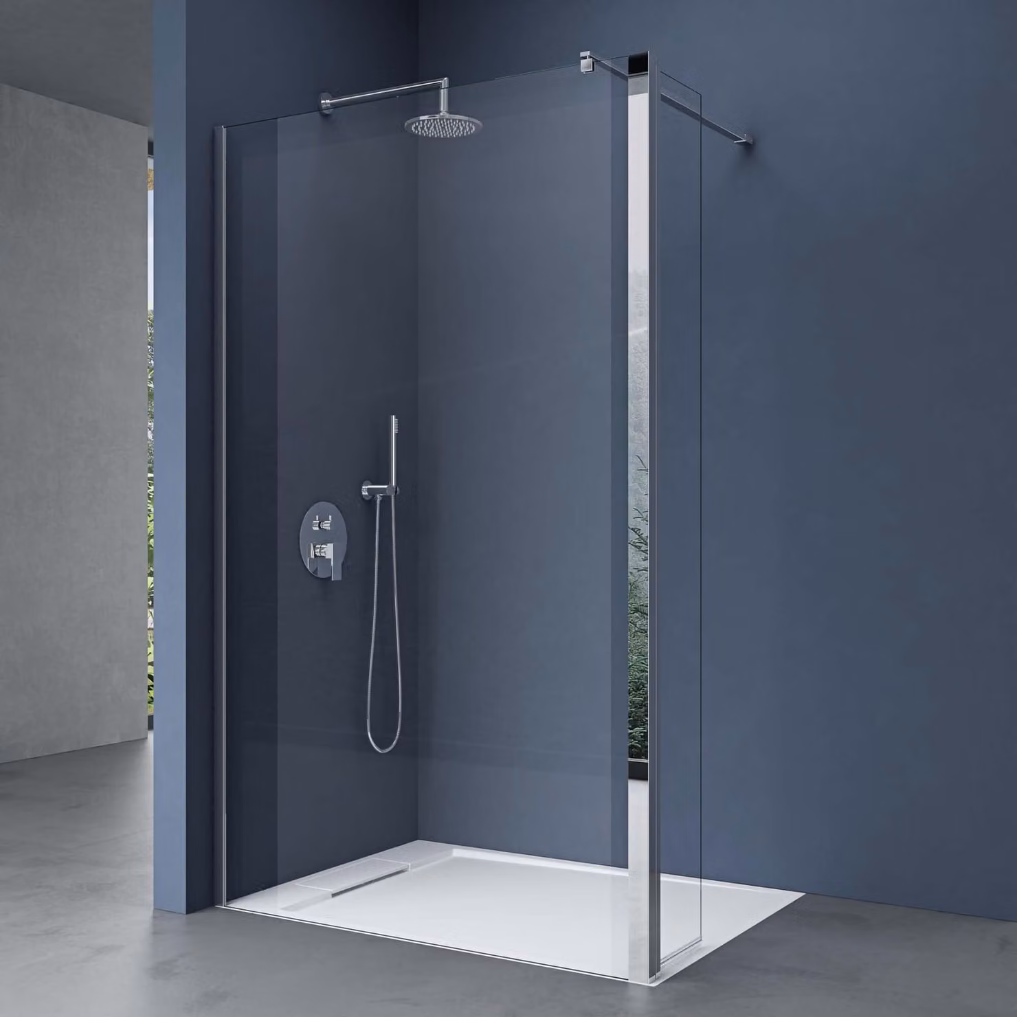 doporro Box Doccia Walk-In 140x200cm con Vetro Laterale 30cm, Parete Doccia Anticalcare in Vetro da 10mm con Braccio Sostegno MMBR3 Telescopico in Acciaio