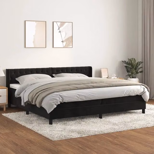 Letto Ibrido vidaXL con Giroletto a Molle e Materasso in Velluto Nero e Bianco L/P/H: 200 x 200 x 88 cm – 1