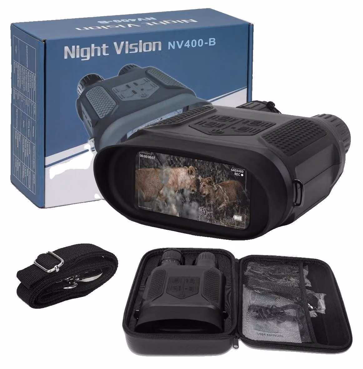 Binocolo notturno digitale, con ingrandimento 7x, diametro dell'obiettivo di 31 mm, distanza di visione fino a 400 metri, resistenza all'acqua IPX4, supporta schede SDHC da 4GB a 32GB