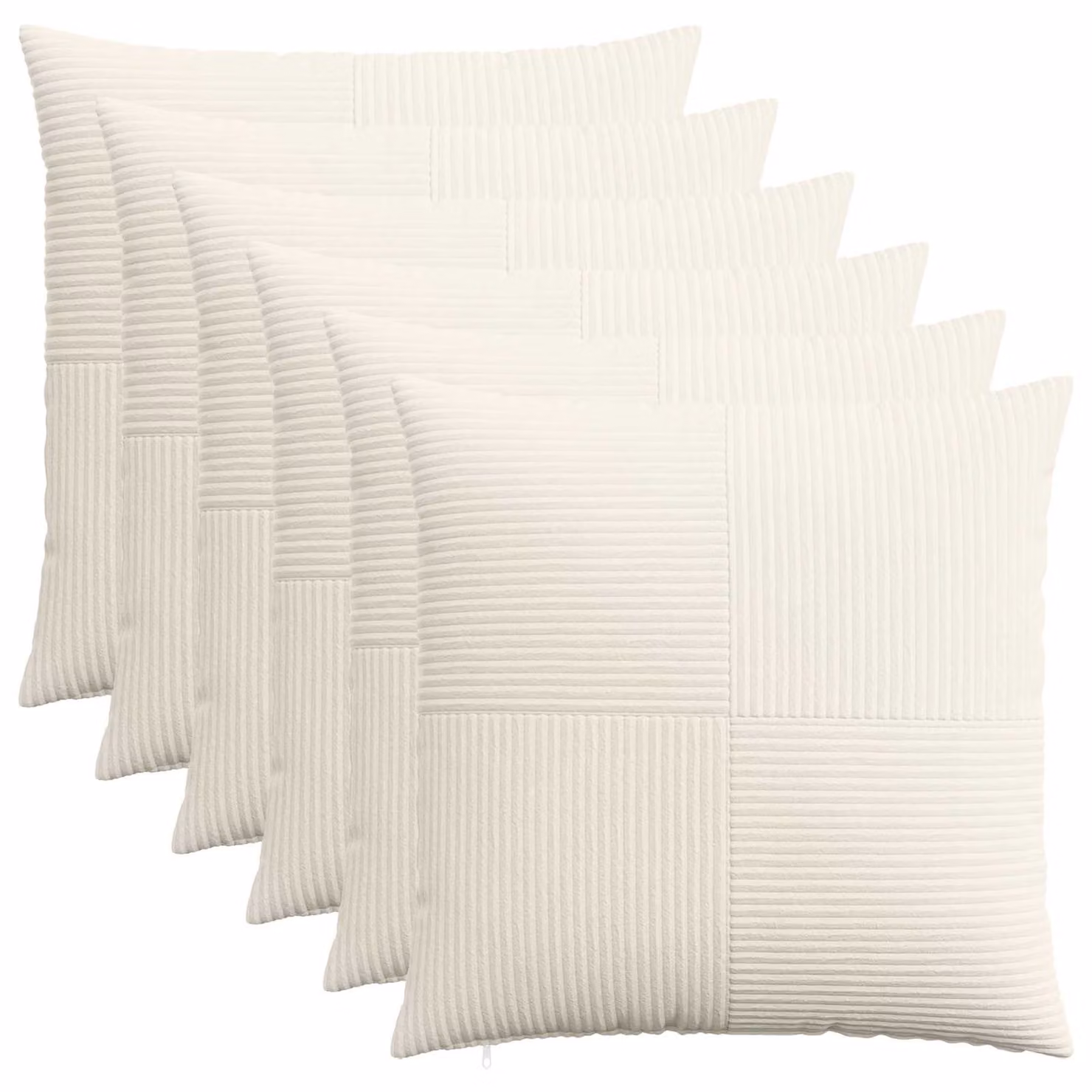 Set di 6 federe vidaXL ALMELO in velluto a coste color crema, L 60 x L 60 cm