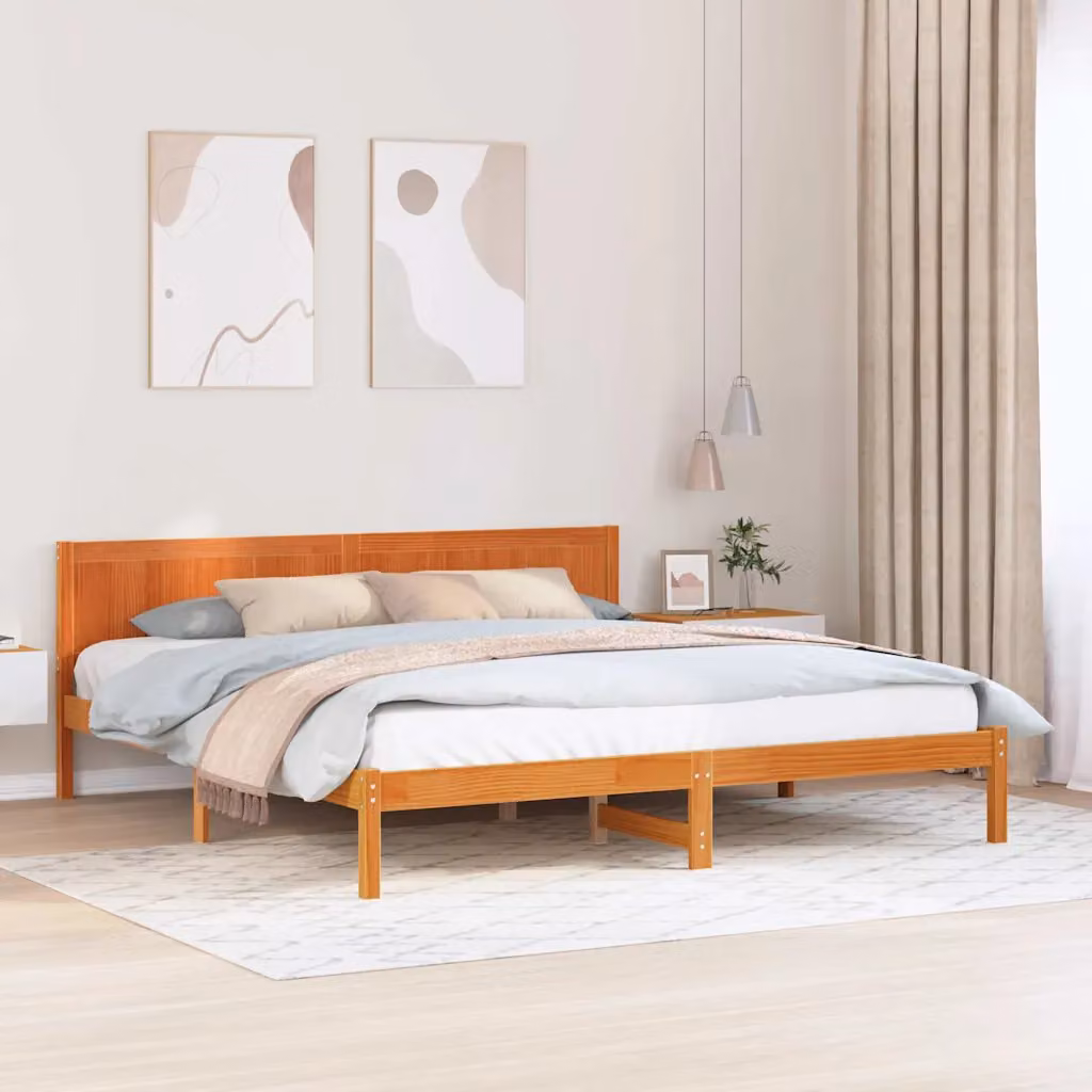 Struttura del letto vidaXL in legno massello di pino marrone L/P/H: 180 x 200 x 80,5 cm