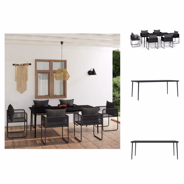 vidaXL set da pranzo da giardino 7 pezzi nero - Set di mobili da giardino