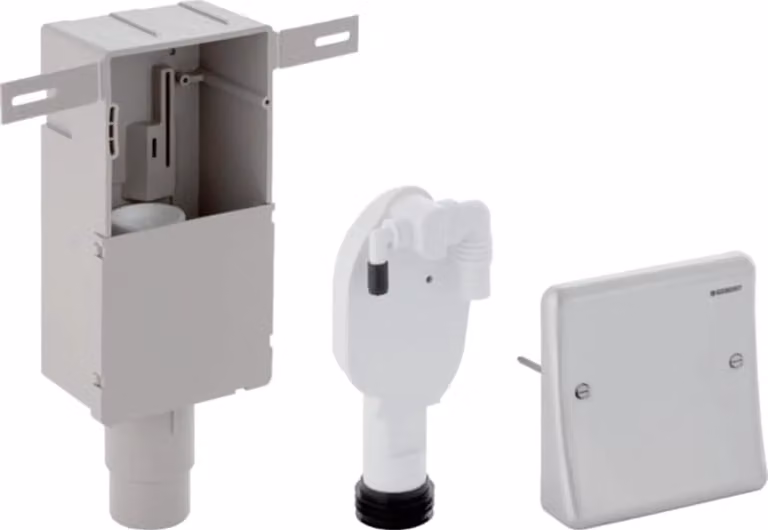 Sifone Geberit UP per dispositivi con cassetta UP 2 attacchi, piastra di copertura in acciaio inox, 1 pz.