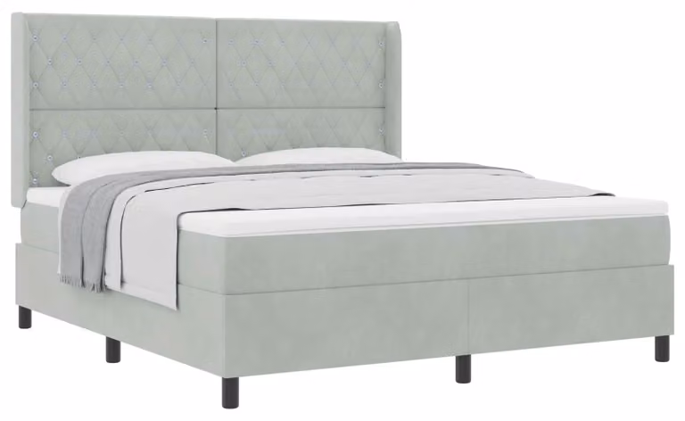 Letto a molle con materasso grigio chiaro 180 x 200 cm in velluto