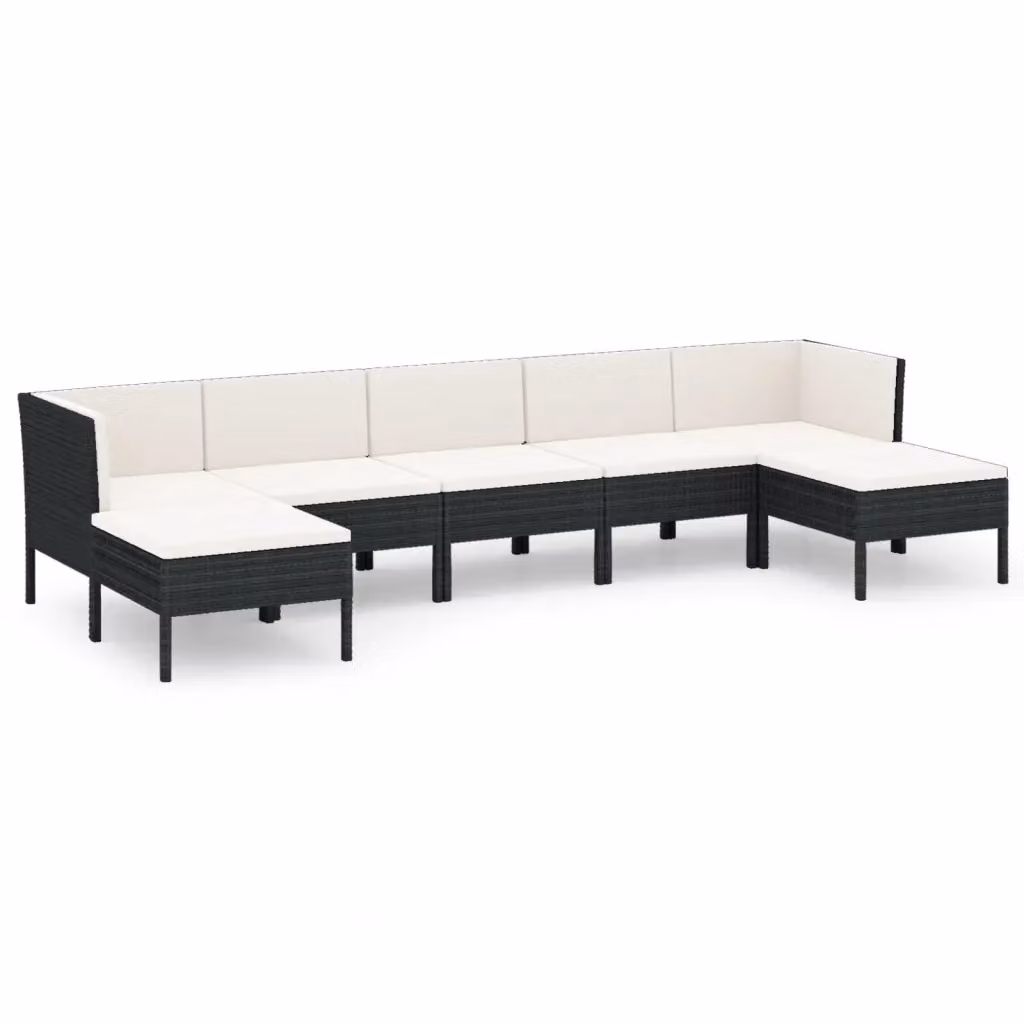 Set da giardino moderno vidaXL composto da 7 pezzi con cuscini bianchi e struttura in metallo nero e rattan – 2