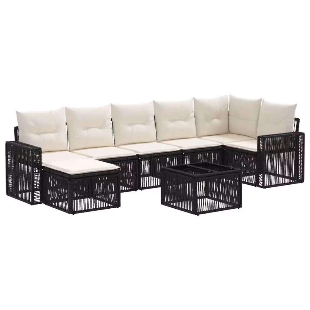 Set Divano da Giardino 8 Pezzi vidaXL in Polyrattan Nero e Bianco Crema con Cuscini e Tavolino – 2