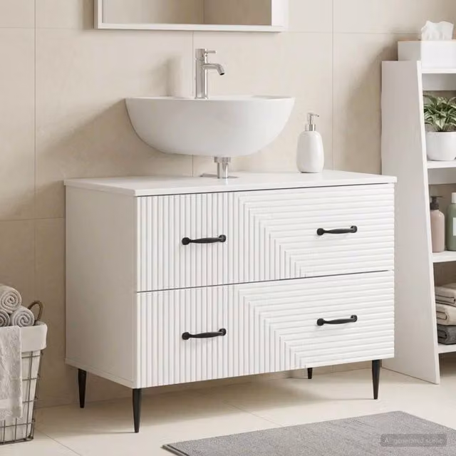 Armadio per lavabo da bagno moderno vidaXL bianco lucido con ante a battente e cassetti interni