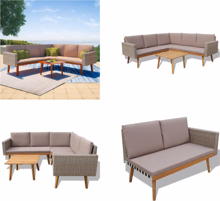 vidaXL set salotto da giardino 4 pezzi con cuscini in poly rattan grigio - Set di mobili da giardino - Set di mobili da giardino - Divano da giardino - Divani da giardino