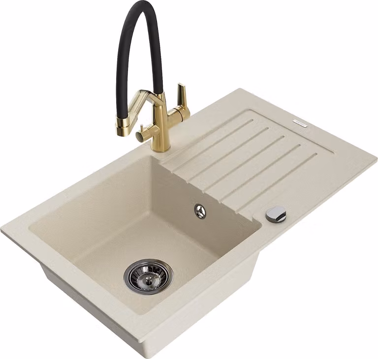 Mexen Pablo lavello in granito a 1 vasca con sgocciolatoio e miscelatore cucina Duo, beige - 6510-69-671701-57-B