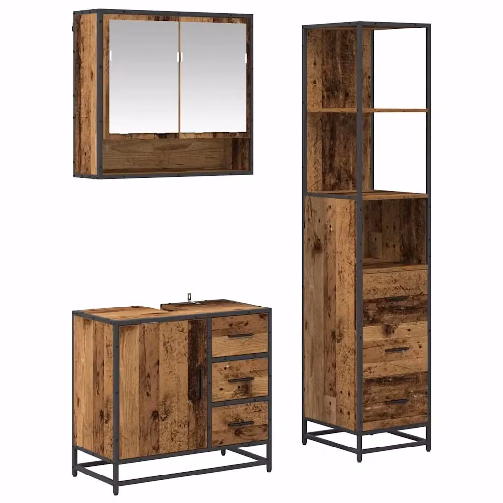 Set di mobili per il bagno vidaXL 3 pezzi in legno e metallo marrone stile minimalista – 2