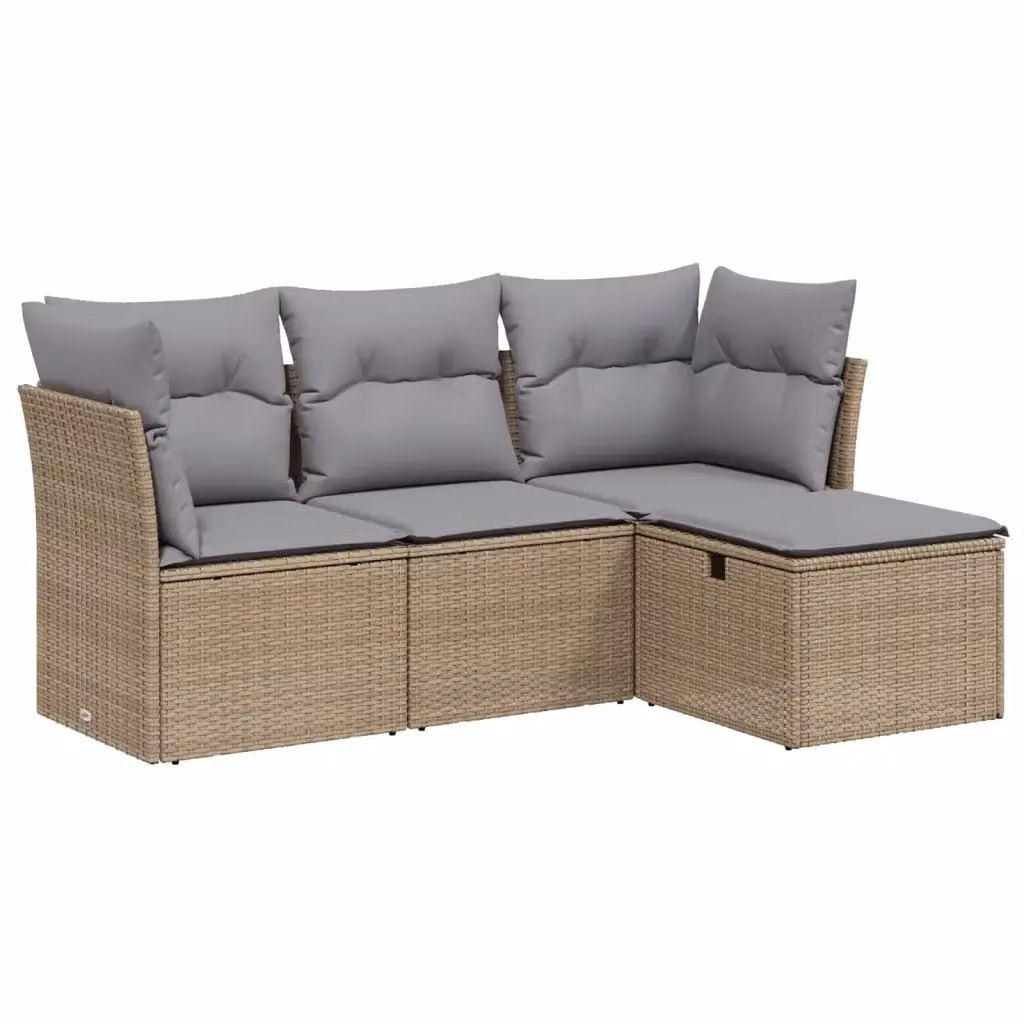vidaXL Set Divano da Giardino a L 4 pz con Cuscini Beige e Grigio in Polyrattan e Acciaio – 2