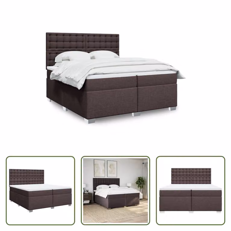 The Living Store Letto a molle con materasso marrone scuro 200x200 cm in tessuto