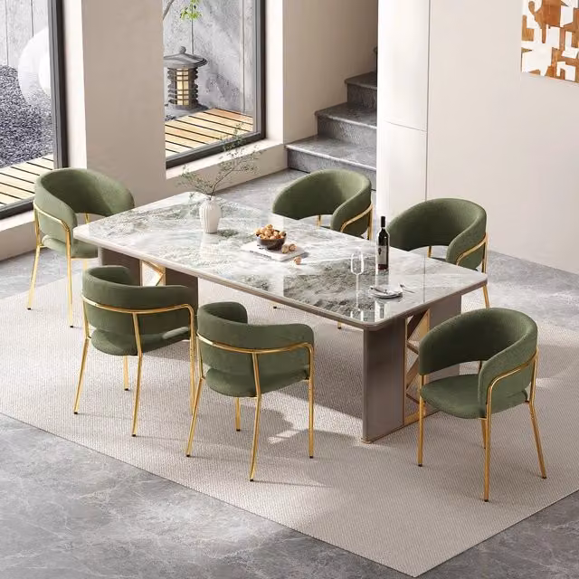 Set 6 Sedie da Pranzo ¨C Minimal ¨C Verde, Tessuto Corda, Gambe Inclinate con Piedini Regolabili