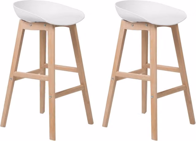 Set di 2 sgabelli da bar BELIANI in legno di faggio e plastica bianca, stile scandinavo, Altezza: 85 cm