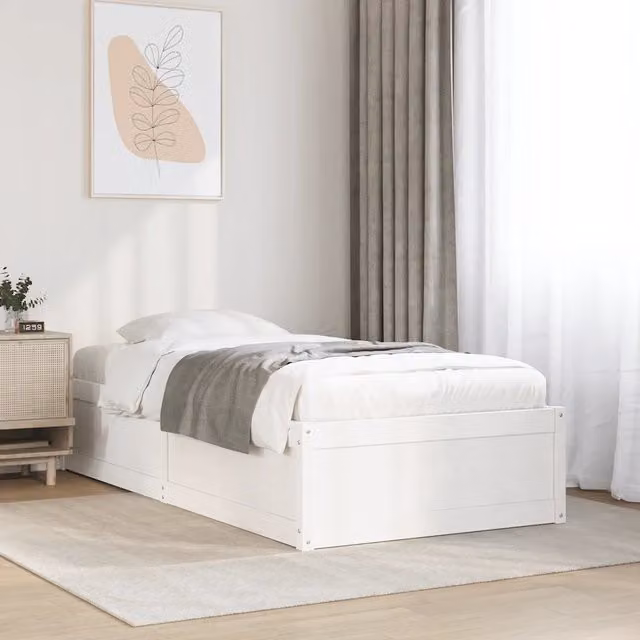 Letto singolo moderno vidaXL in legno massello di pino bianco con doghe fisse L/P/H: 196.5 x 90 x 96.5 cm
