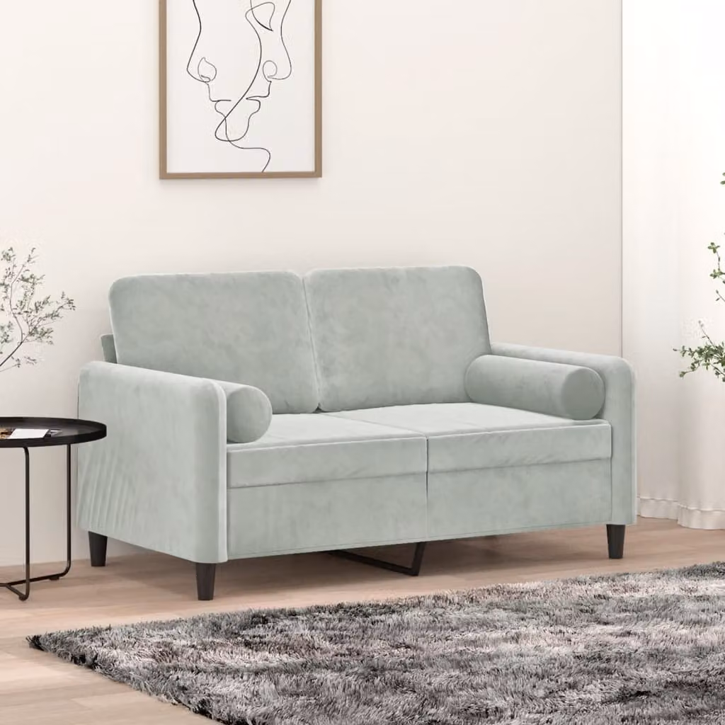 vidaXL Divano a 2 Posti Moderno in Velluto Grigio con Cuscini e Coperture Rimovibili