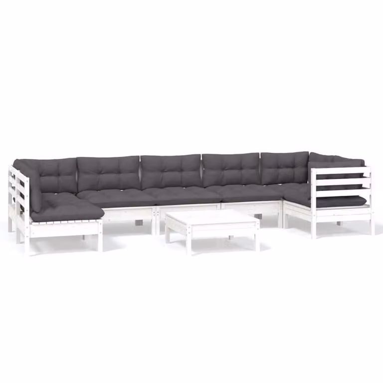 Set Divani da Giardino 8 pz con Cuscini Bianchi Legno di Pino