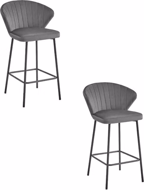 Set di 2 sgabelli da bar Valora GATTA in velluto grigio scuro con gambe in metallo nero, L: 36,5 cm, P: 43,5 cm, H: 90,5 cm – 1