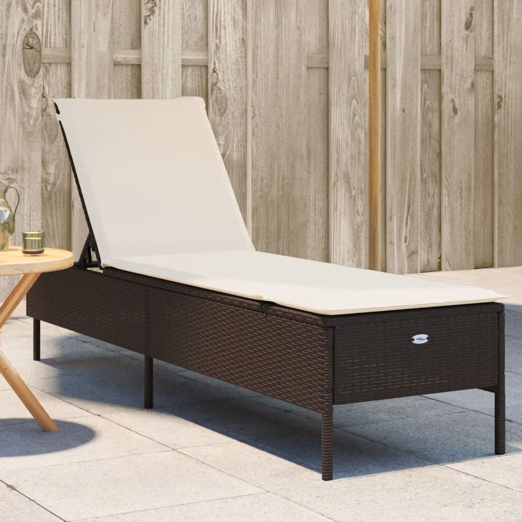 vidaXL Lettino Prendisole in Polyrattan Marrone con Cuscino Regolabile per Esterno