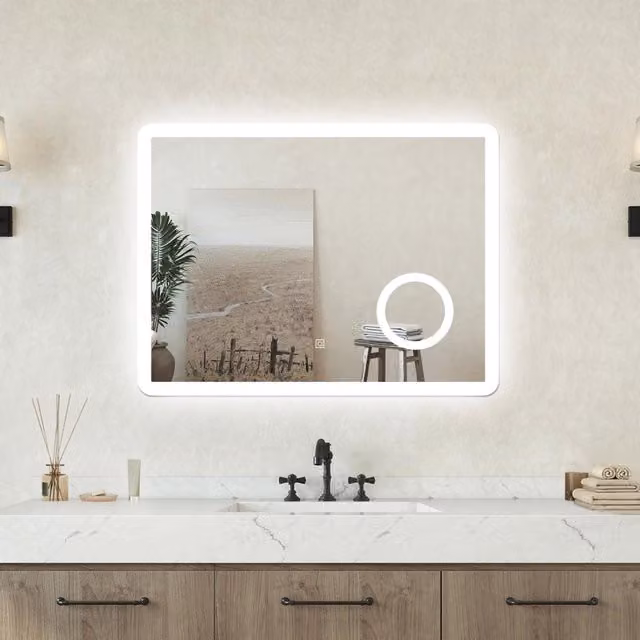 Specchio da bagno rettangolare Aica Italy con LED, 3 lenti d'ingrandimento e funzione antiappannamento, colore bianco, L: 80 cm, H: 60 cm – 1