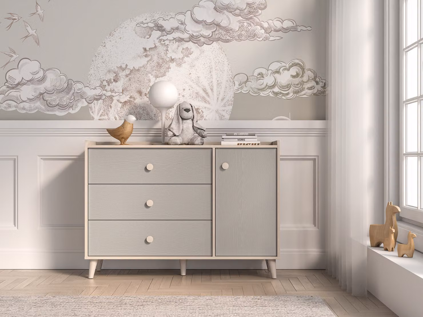 Cassettiera combinata per bambini OLIVIA - beige / grigio