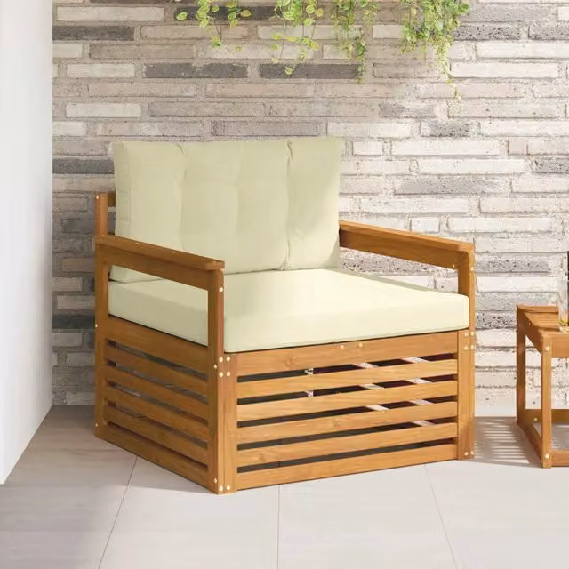 Divano da esterno moderno vidaXL in legno di acacia massello con cuscini beige e bianchi