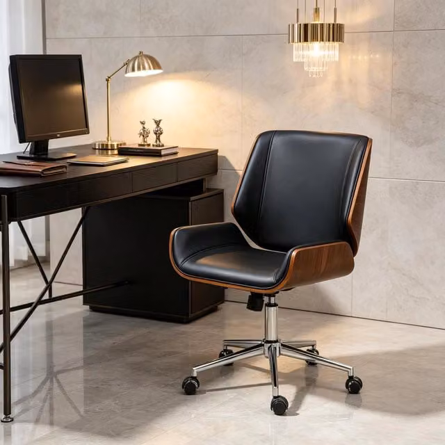 Sedia da ufficio ergonomica regolabile in altezza, legno e rivestimento sintetico, 53 x 60 cm, 1 pezzo