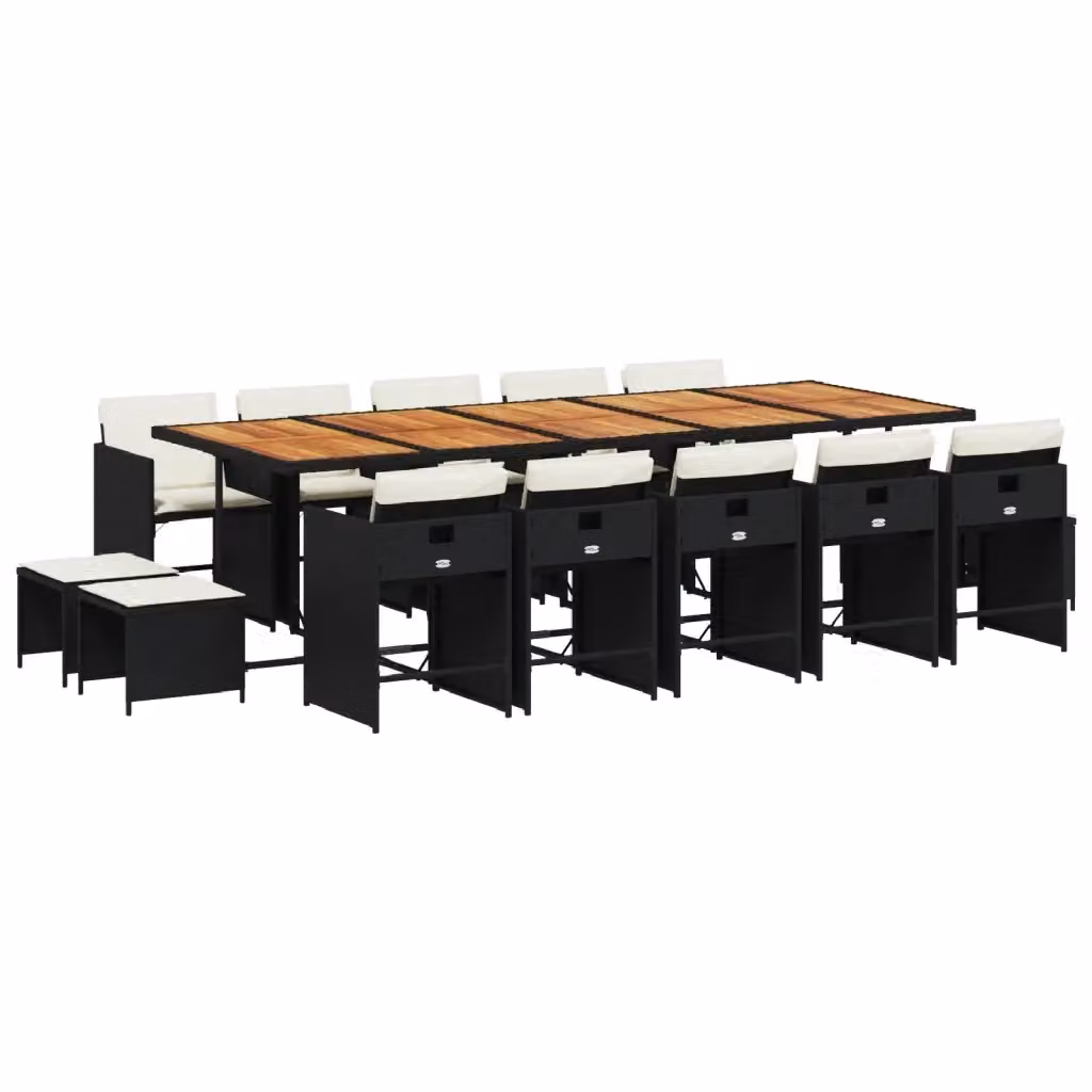vidaXL Set da Pranzo da Giardino 15 pz in Polyrattan con Cuscini e Tavolo in Legno di Acacia Nero – 2