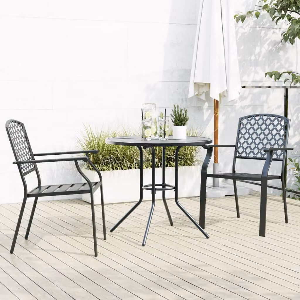 Set di 3 sedie da giardino impilabili vidaXL in acciaio verniciato antracite opaco