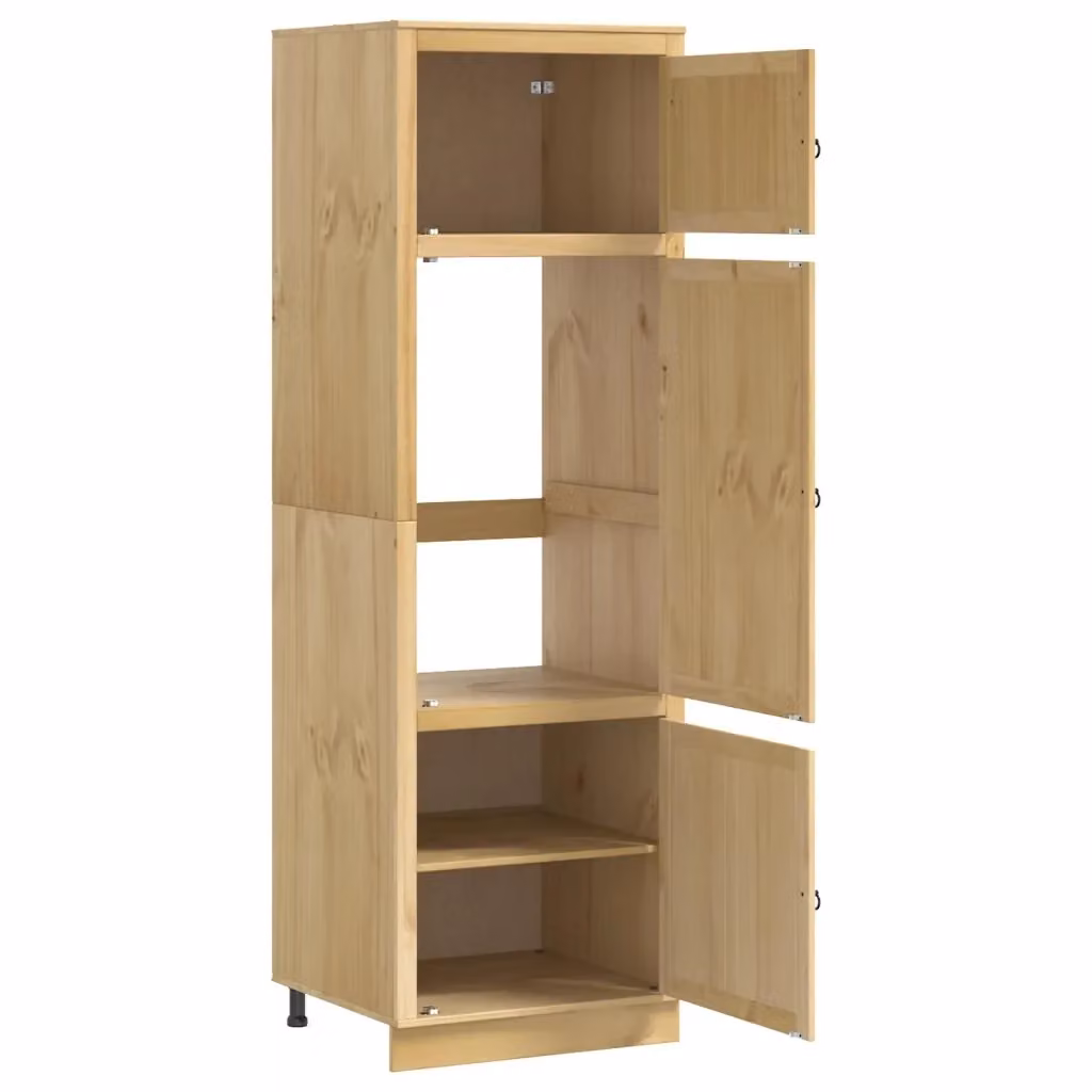 Armadio moderno in legno massello di pino con vano contenitore e ripiani interni colore marrone, L: 66 cm, P: 58 cm, H: 207 cm – 2