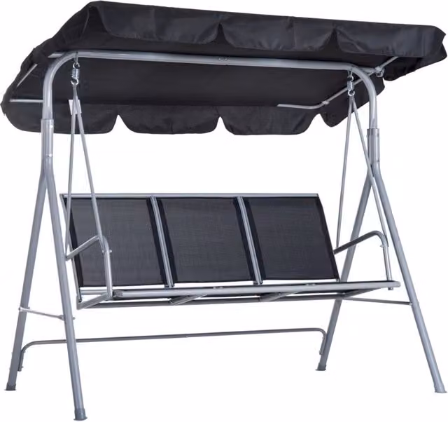 EasyComfort Dondolo da Giardino a 3 Posti in Metallo con Tetto Parasole, Nero e Argento, L/P/H: 171 x 108 x 150 cm