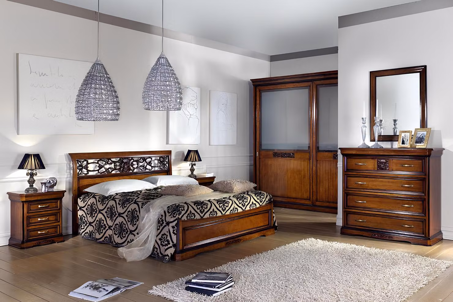 Schlafzimmer Holz Braun Bett Luxus Möbel Vaccari cav giovanni Massivholz